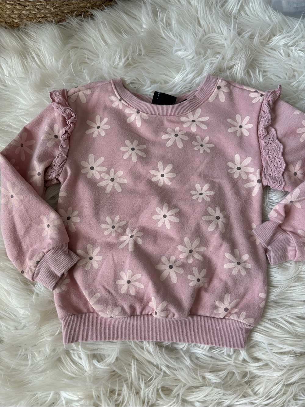 Cynthia Rowley Pink Daisy Ruffle-Sleeve Sweatshirt